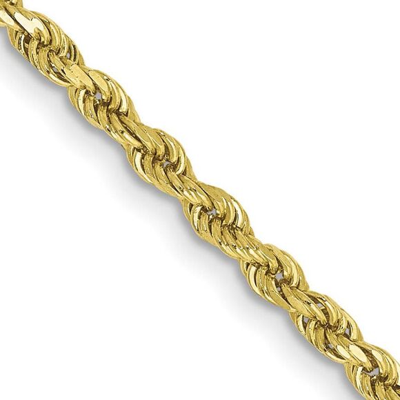 2.5mm 10K Yellow Gold Hollow Diamond Cut Rope Chain Necklace 24 Inch